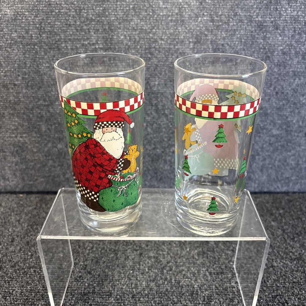 Vtg~Anchor Hocking/Debbie Mumm~Magic of Santa~Highball Tumblers~Set of 2